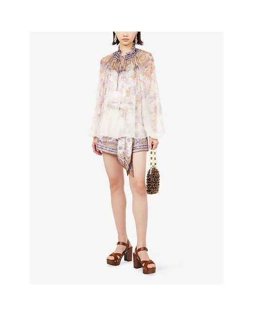 Zimmermann White Luna Printed Woven Blouse