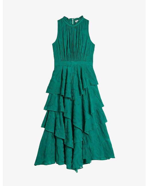 Ted Baker Green Floryah Ruffled Woven Midi Dress
