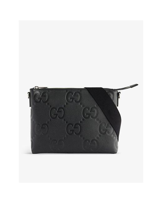 Gucci Logoembossed Leather Crossbody Bag in Black for Men Lyst