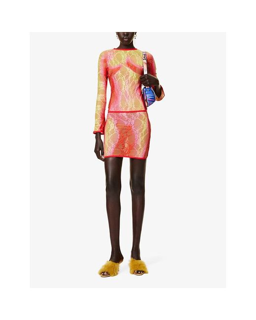 Sinead Gorey Pink Gradient-pattern Slim-fit Lace Mini Skirt