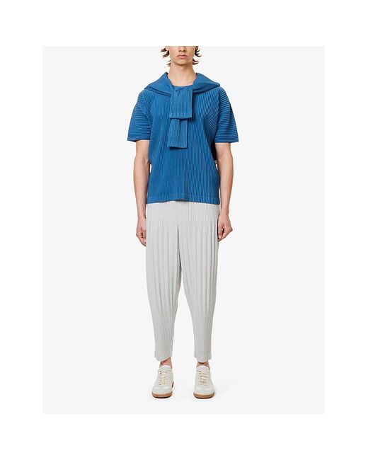 Homme Plissé Issey Miyake Blue Pleated Knitted T-shirt for men