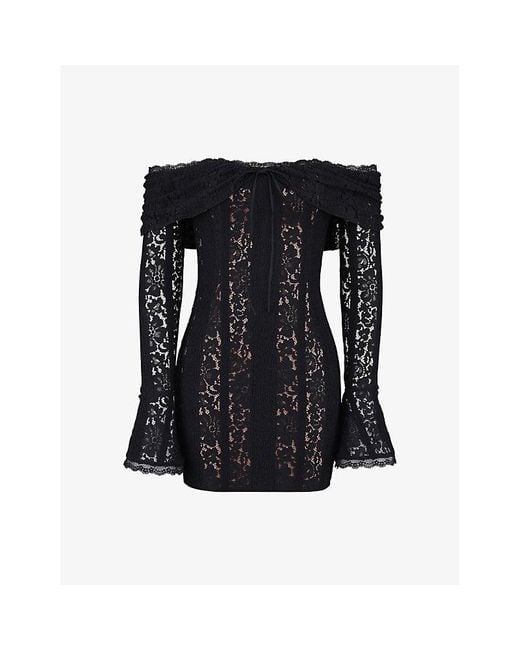 House Of Cb Black Sadie Off-Shoulder Lace Mini Dress