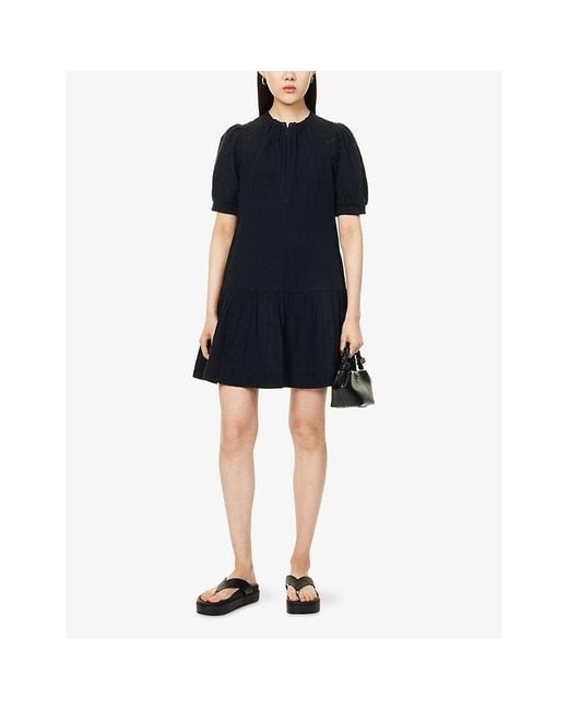 ME+EM Embroidered Cheesecloth Cotton Mini Dress in Black | Lyst UK