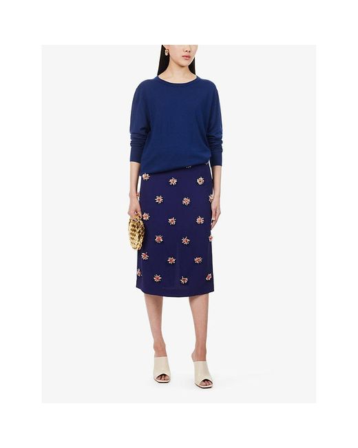 Dries Van Noten Blue Bead-embellished High-rise Woven Midi Skirt