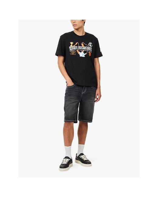 True Religion Black Bobby Baggy Denim Shorts for men