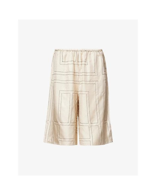 Totême Natural Relaxed-Fit Embroidered Silk Bermuda Shorts