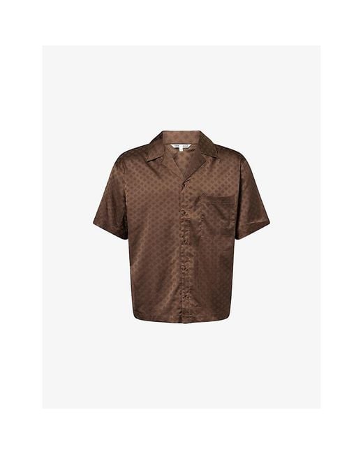 The Couture Club Brown Monogram-Print Jacquard Satin Shirt for men