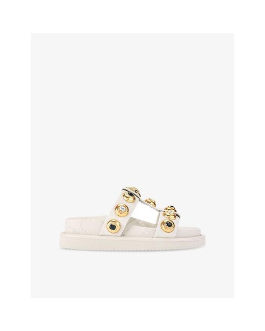 Kurt Geiger White Orson Stud-Embellished Leather Sandals