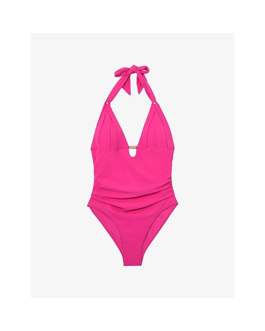 Reiss Pink Nadine Pleat-Detail Swimsuit