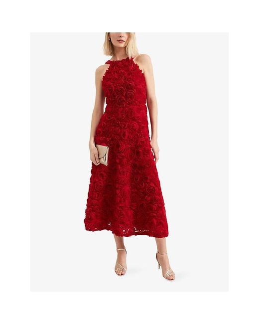 Phase Eight Red Angeline Rose-Texture Sleeveless Woven Midaxi Dress