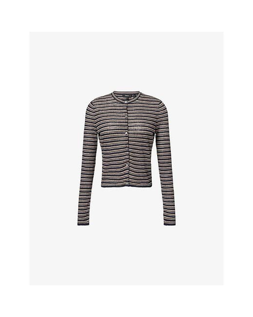 Theory Black Crop Rib-Knit Linen-Blend Cardigan