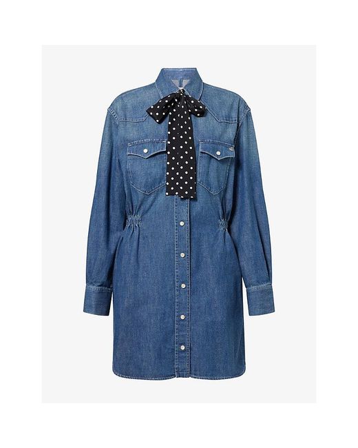 Valentino Blue Abito Scarf-Tie Denim Midi Dress