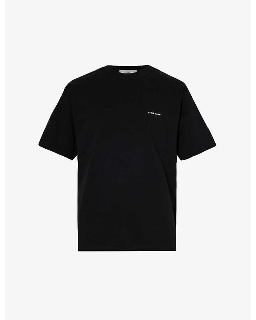 Stone Island Black Brand-print Boxy-fit Cotton-jersey T-shirt for men