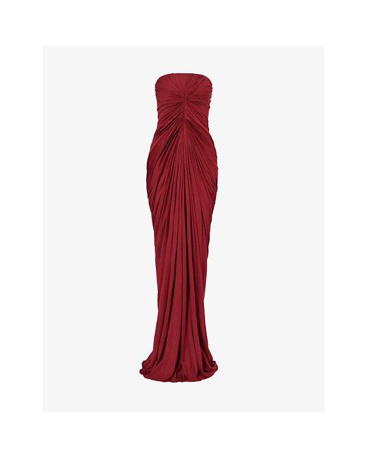 Rick Owens Red Radiance Ruched Slim-fit Cotton Maxi Dress