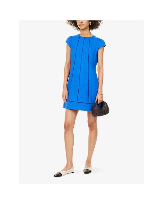 ME+EM Blue A-Line Cap-Sleeve Linen Mini Dress