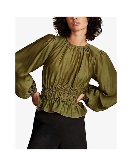 Ro&zo Green Peplum Long-Sleeve Woven Blouse