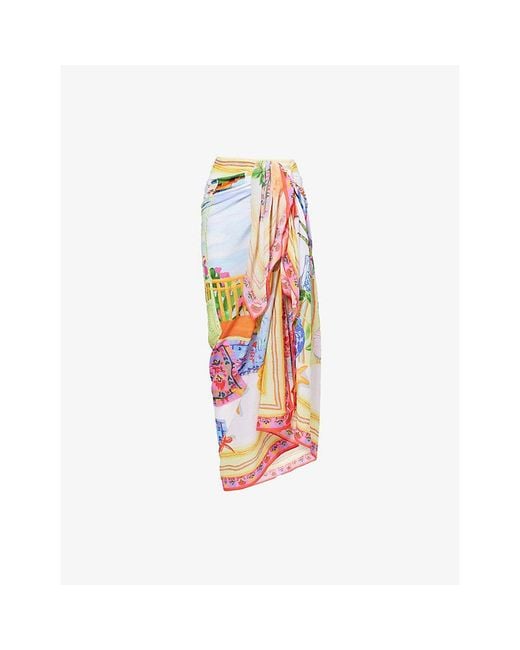 Seafolly Women's White La Boca Graphic-Print Cotton Sarong