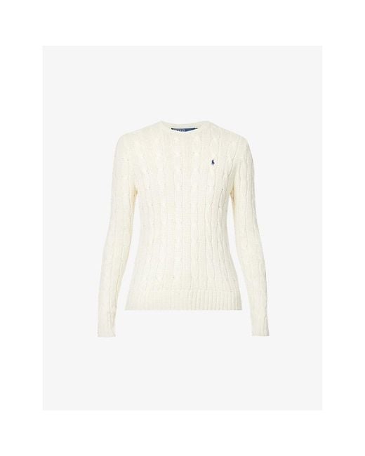 Polo Ralph Lauren White Julianna Brand-Embroidered Regular-Fit Cotton-Knit Jumper