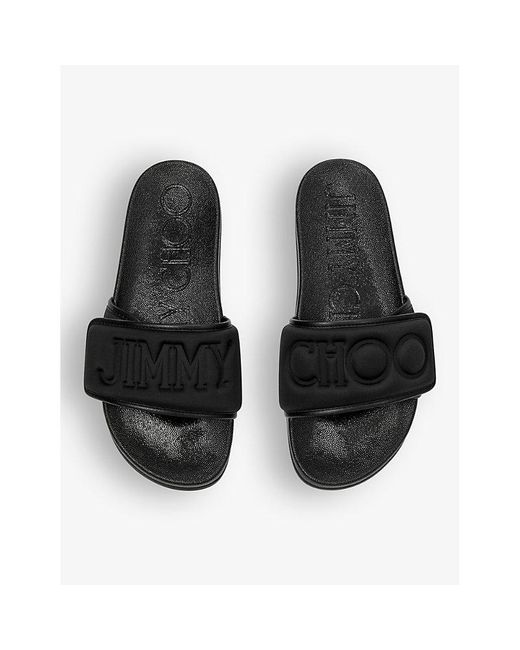 Jimmy Choo Black Fitz Logo-debossed Synthetic And Leather Sliders