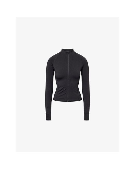 ADANOLA Black Ultimate Zip-Through Stretch-Woven Top