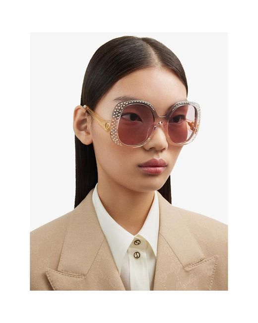 Gucci Pink Gc001937 GG1235S Round-frame Polyamide Sunglasses