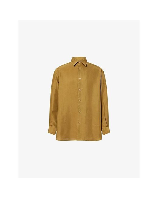 Valentino Garavani Natural Classic-Collar Long-Sleeve Silk Shirt for men