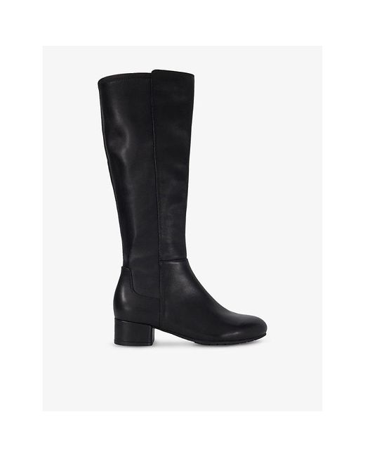 Dune Black Tayla Knee-High Heeled Leather Boots