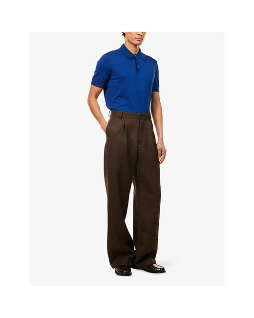 Dunhill Blue Fine-Knit Short-Sleeves Cotton And Silk Polo Shirt for men