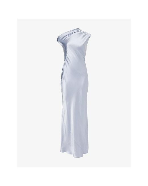 Reformation Blue Razele Off-Shoulder Silk Maxi Dress