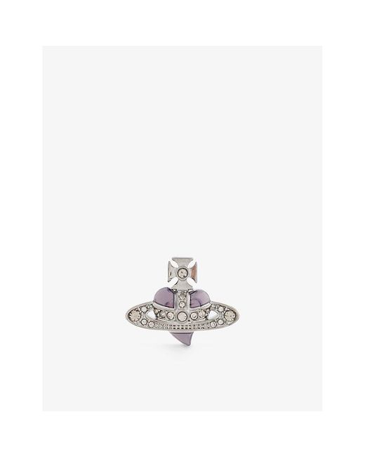 Vivienne Westwood White Heart Crystal-embellished Brass Stud Earring for men
