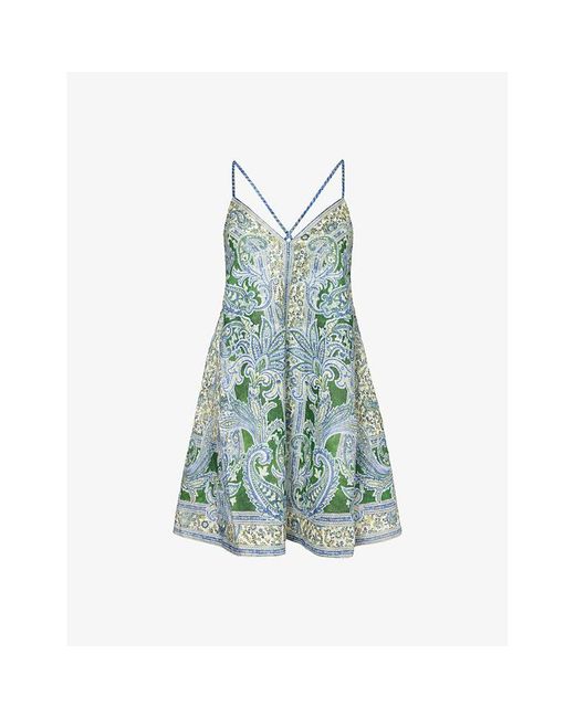Zimmermann Blue Ottie Paisley-print Linen Mini Dress