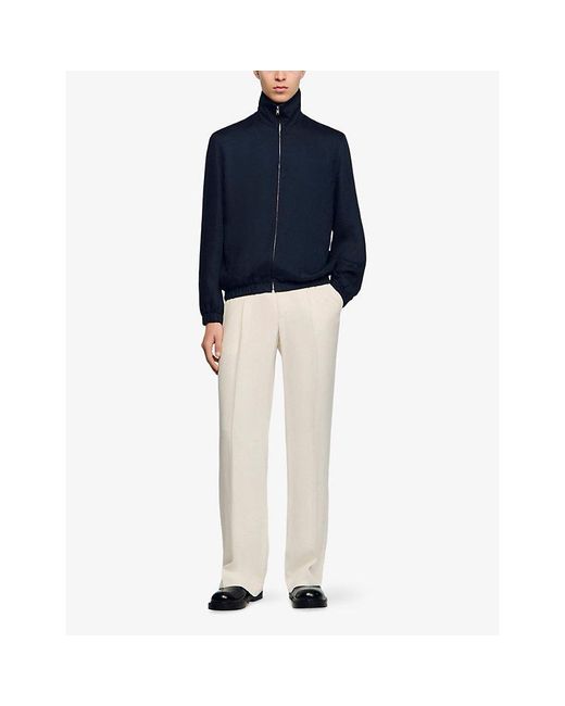 Sandro Blue Zipped Stand-Collar Woven Jacket for men