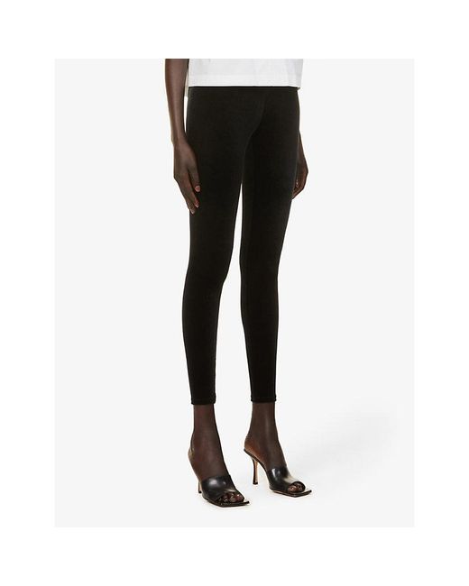 Commando Black High-Rise Elasticated-Waistband Velvet Leggings