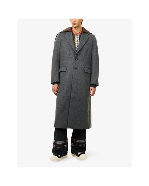 KHOKI Gray Suede-Insert Hooded Wool Coat for men