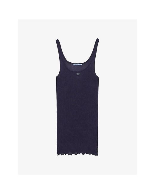 Prada Blue Ribbed Knit Silk Tank Top