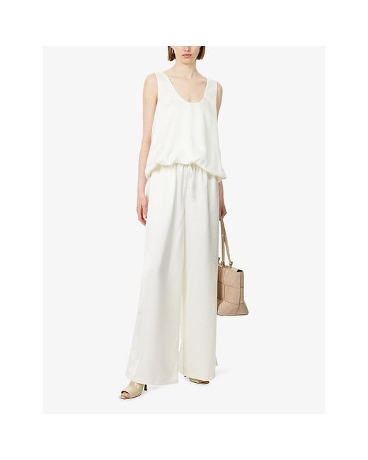 Atelier Ninety Five White Wide-Leg Drawstring Satin Trousers