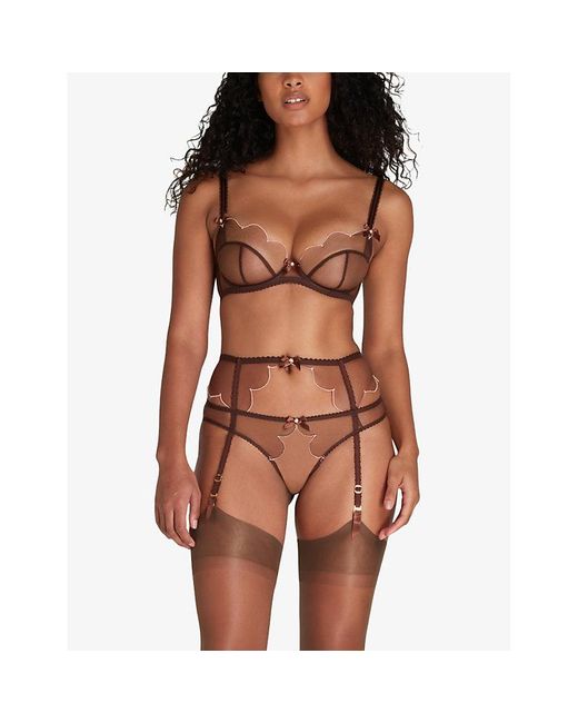 Agent Provocateur White Lorna Panelled Lace And Mesh Suspender Belt