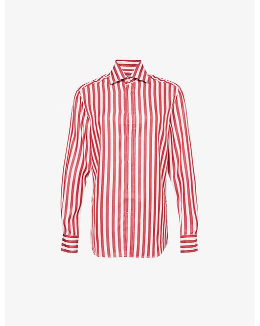 With Nothing Underneath Red The Boyfriend Striped Woven Shirt