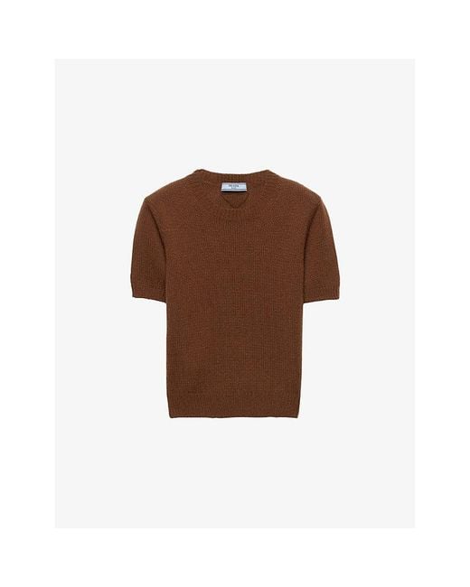 Prada Brown Short-Sleeve Knitted Cashmere Jumper