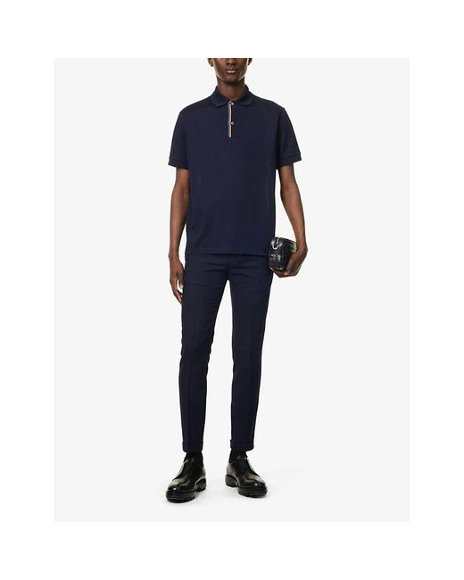 Paul Smith Blue Striped-placket Regular-fit Cotton Polo Shirt Xx for men