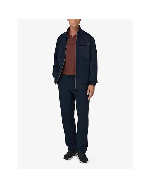 Boggi Blue Straight Elasticated-Waist Stretch Cotton-Blend Trousers for men