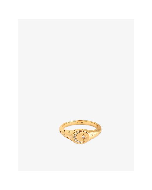 Astrid & Miyu Metallic Cosmic Signet 18Ct- Plated Sterling- And Cubic Zirconia Signet Ring