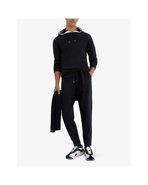 Reiss Blue Falmer Pouch-Pocket Merino-Wool Hoody for men