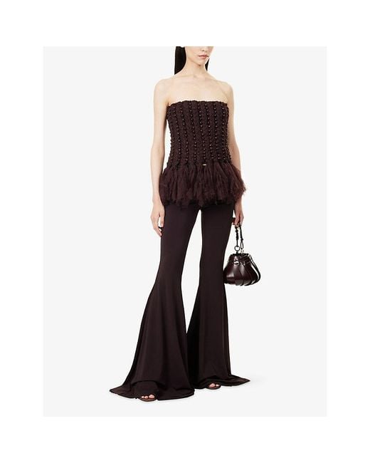Rebirth Brown Bead-Embellished Braided Woven Top