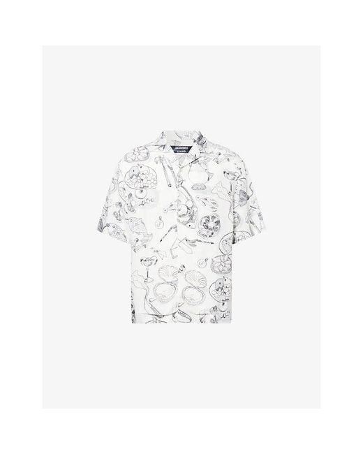 Jacquemus White La Cocktail Short-Sleeve Linen-Blend Shirt for men