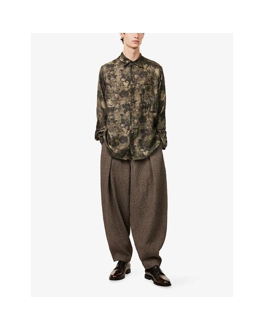 Uma Wang Brown Pale Wide-Leg Virgin-Wool Trousers for men