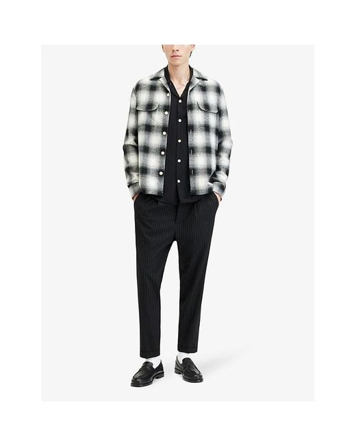 AllSaints Gray Fortunado Graphic-embroidered Checked Recycled Polyester-blend Shirt for men
