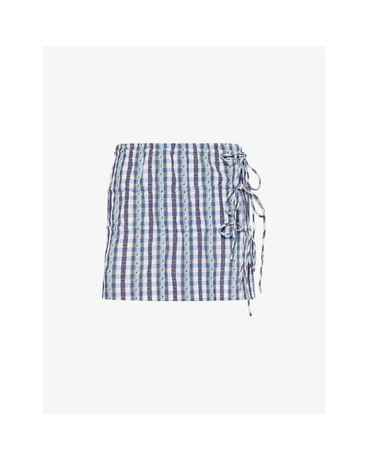 Damson Madder Blue Este Gingham Cotton-Poplin Mini Skirt