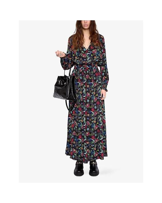 Zadig & Voltaire Blue Rayado Floral-Print Woven Maxi Dress
