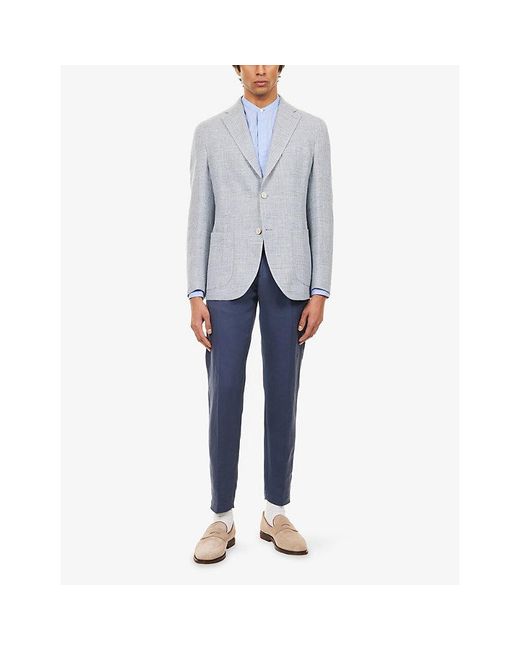 Eleventy Gray Single-Breasted Checked Linen And Wool-Blend Jacket for men